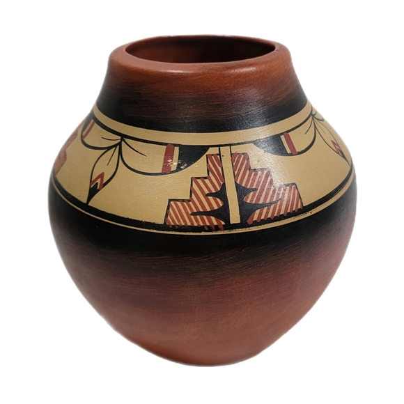 mexican pottery vase Southwestern Native Burnt Orange Signed - Picture 3 of 8